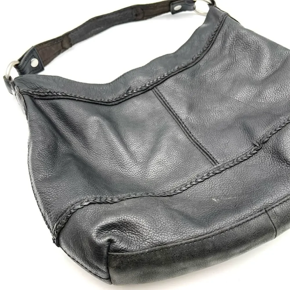LUCKY BRAND black leather shoulder bag hobo snap closure interior pocket